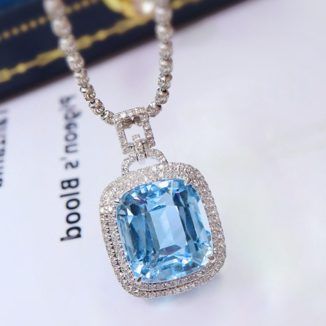 14k Gold 5.15 Ctw Natural Aquamarine & Diamond Pendant( Without Chain ) - 5