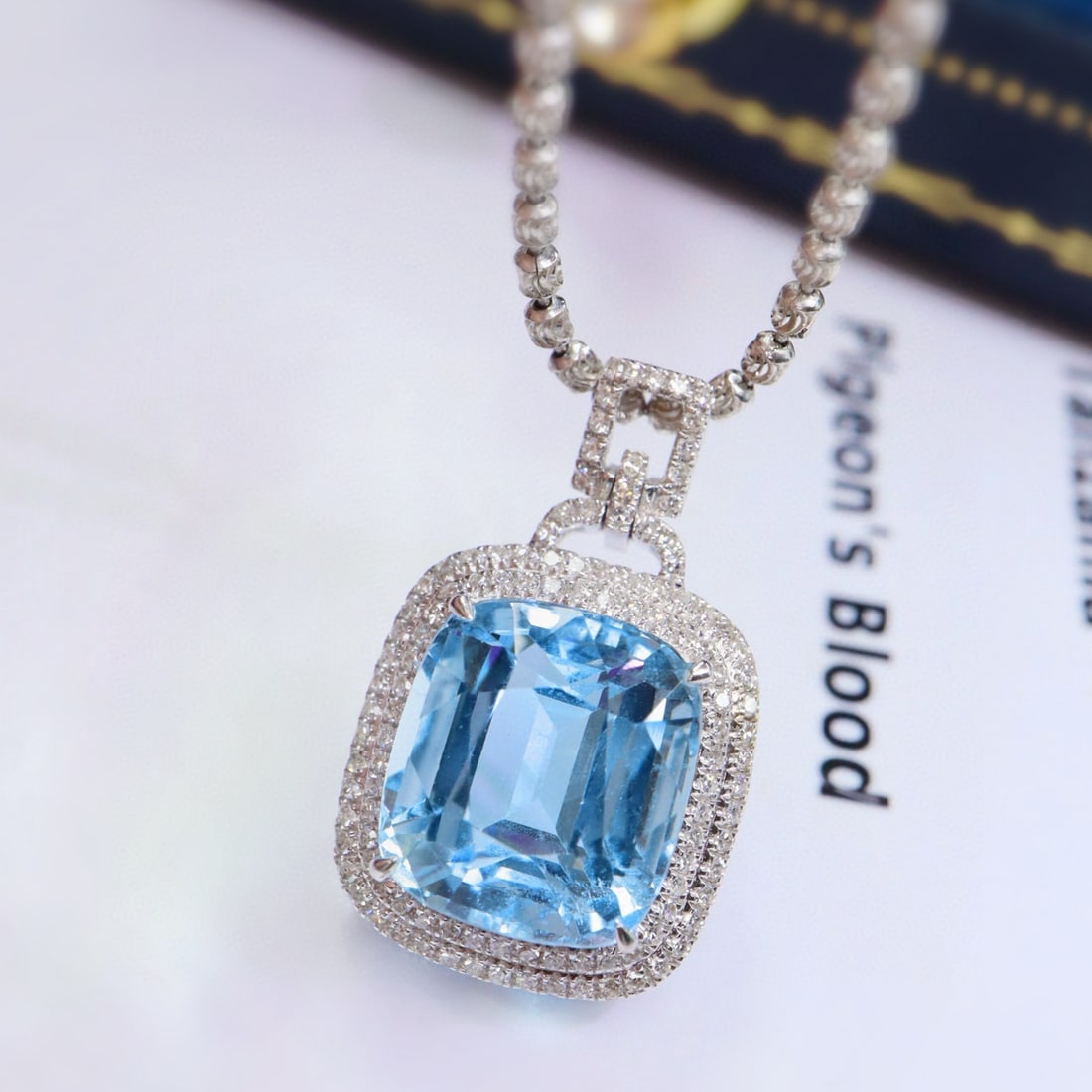 14k Gold 5.15 Ctw Natural Aquamarine & Diamond Pendant( Without Chain ) - 6