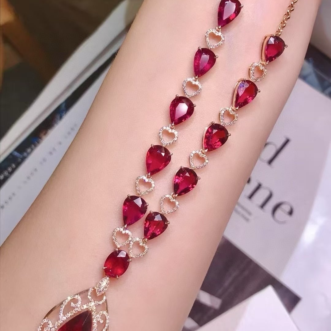 14k Gold 18 Ct Natural Tourmaline & Diamond Necklace - 2