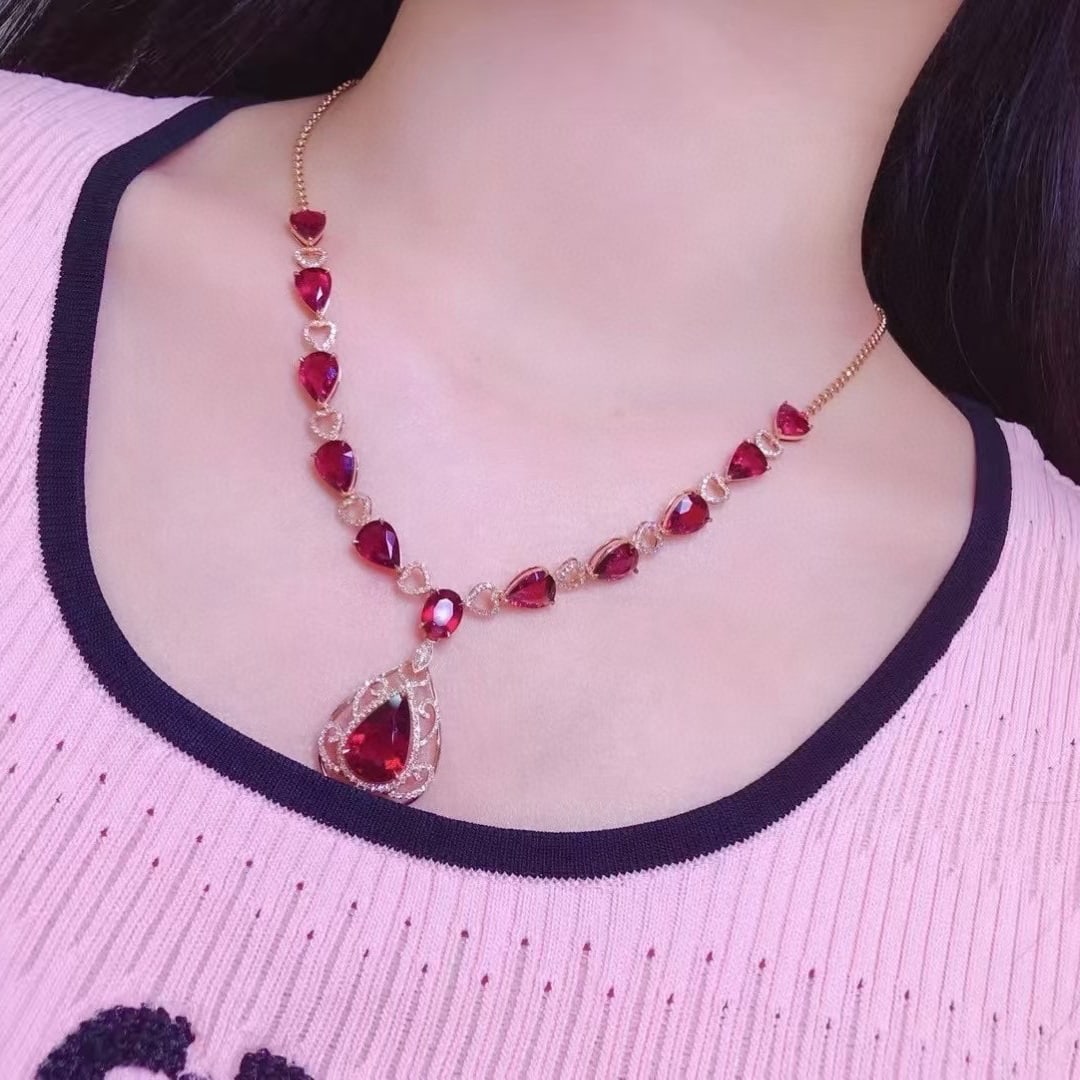 14k Gold 18 Ct Natural Tourmaline & Diamond Necklace - 5
