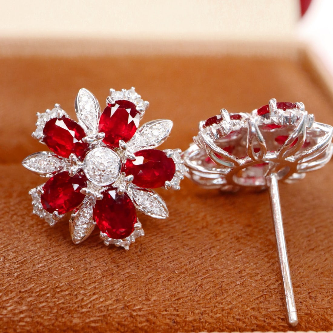 14k Gold 2.71 Ctw Natural Ruby & Diamond Earrings - 2