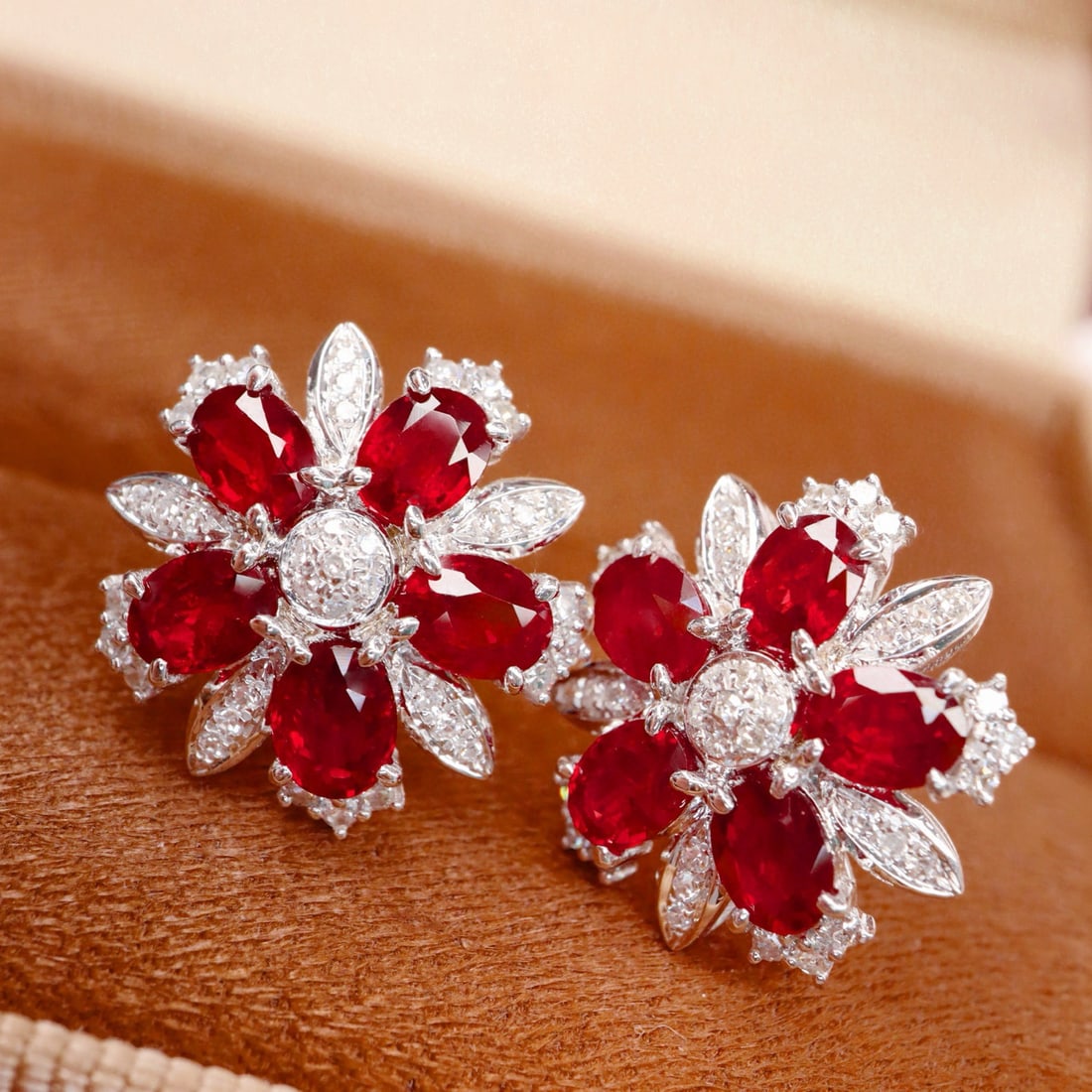 14k Gold 2.71 Ctw Natural Ruby & Diamond Earrings - 3
