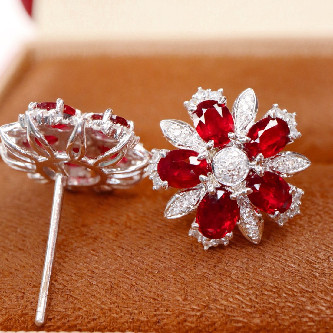 14k Gold 2.71 Ctw Natural Ruby & Diamond Earrings - 4