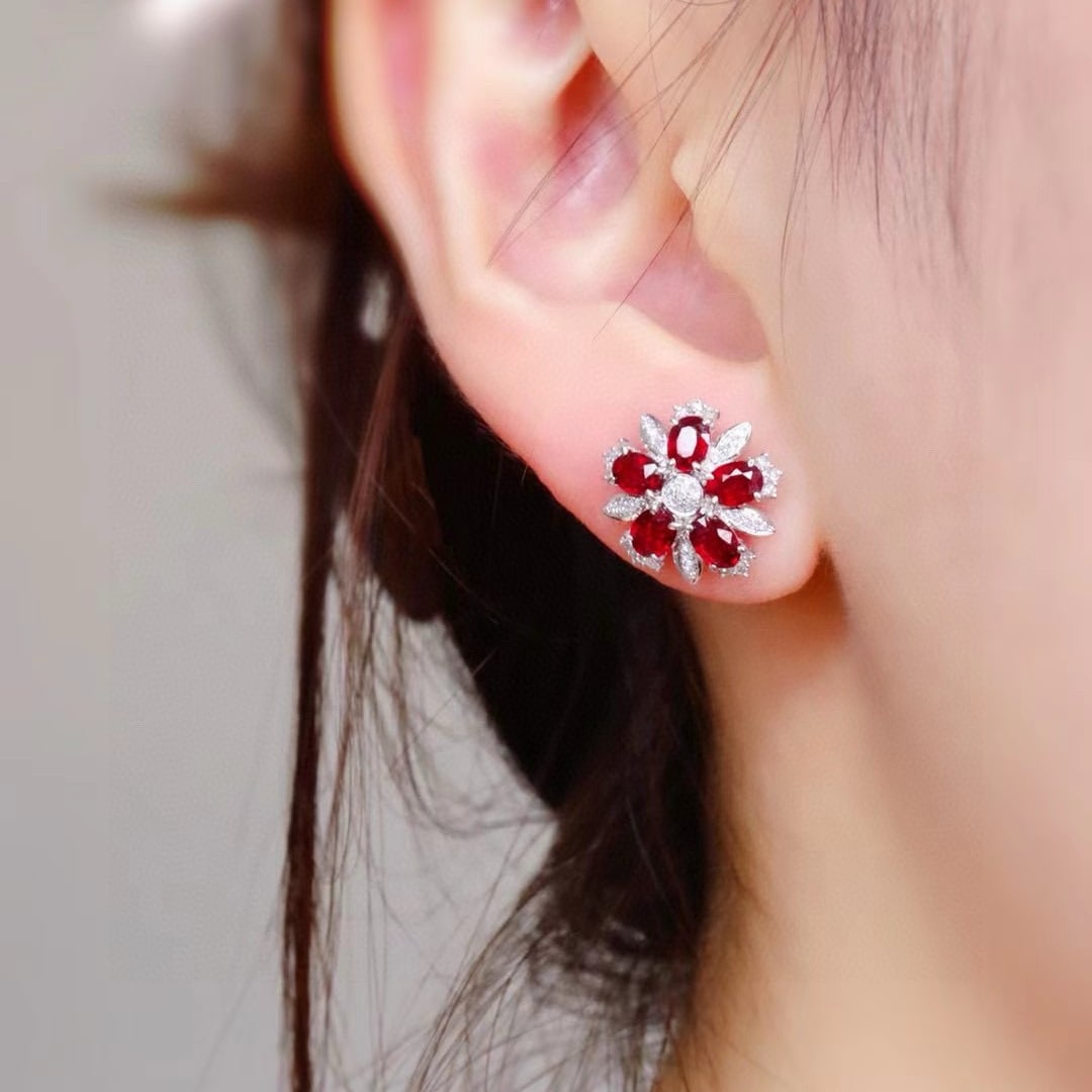 14k Gold 2.71 Ctw Natural Ruby & Diamond Earrings - 5