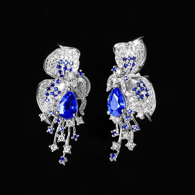 14k Gold 1.84 Ctw Natural Sapphire & Diamond Earrings - 2