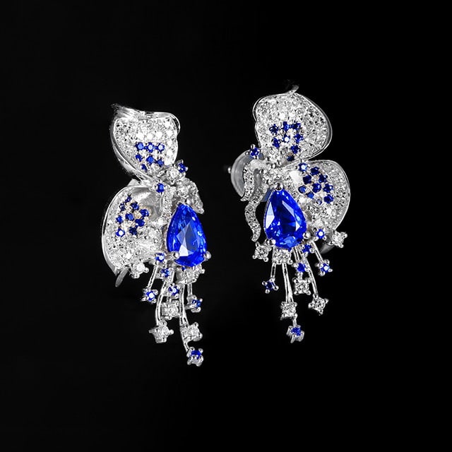 14k Gold 1.84 Ctw Natural Sapphire & Diamond Earrings - 3