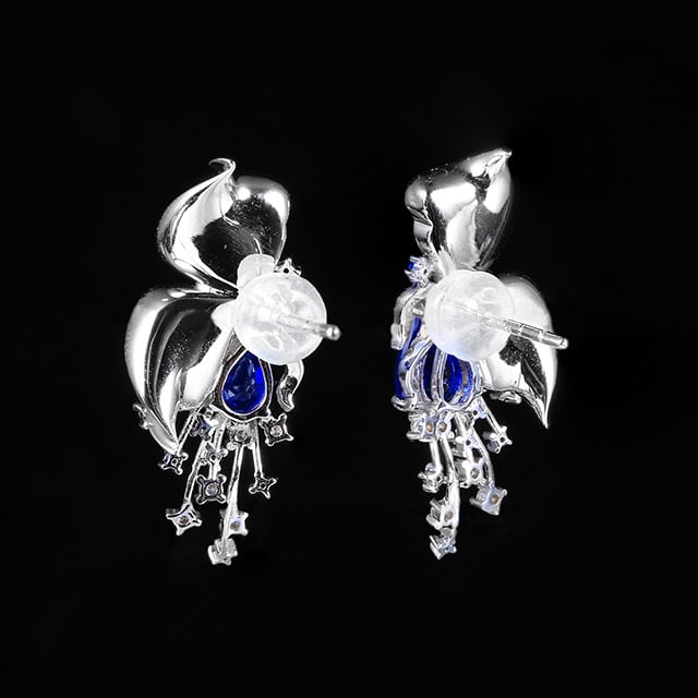 14k Gold 1.84 Ctw Natural Sapphire & Diamond Earrings - 4