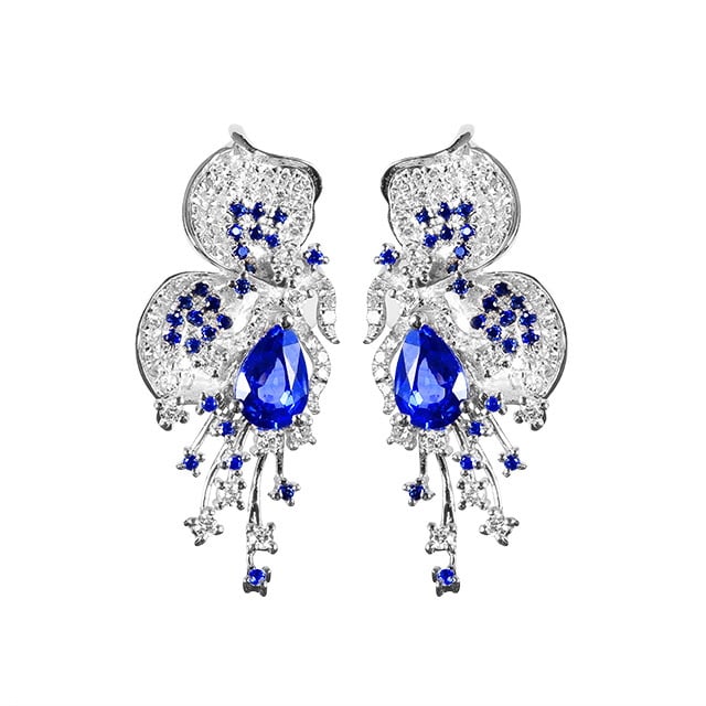 14k Gold 1.84 Ctw Natural Sapphire & Diamond Earrings - 5