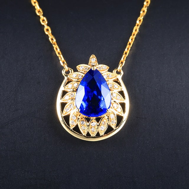 14k Gold 1.39 Ctw Natural Sapphire & Diamond Necklace: Ref:231053256 // gold content:14k gold // main gemstone:sapphire // shape:pear // carat weight:1. 3ct // color:cornflower blue // treatment:natural // // adjacent gemstone 2 : diamond // number of