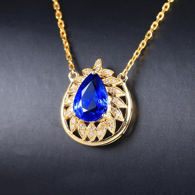 14k Gold 1.39 Ctw Natural Sapphire & Diamond Necklace - 2