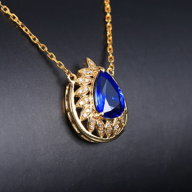 14k Gold 1.39 Ctw Natural Sapphire & Diamond Necklace - 3