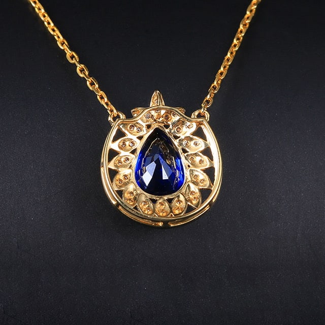 14k Gold 1.39 Ctw Natural Sapphire & Diamond Necklace - 4