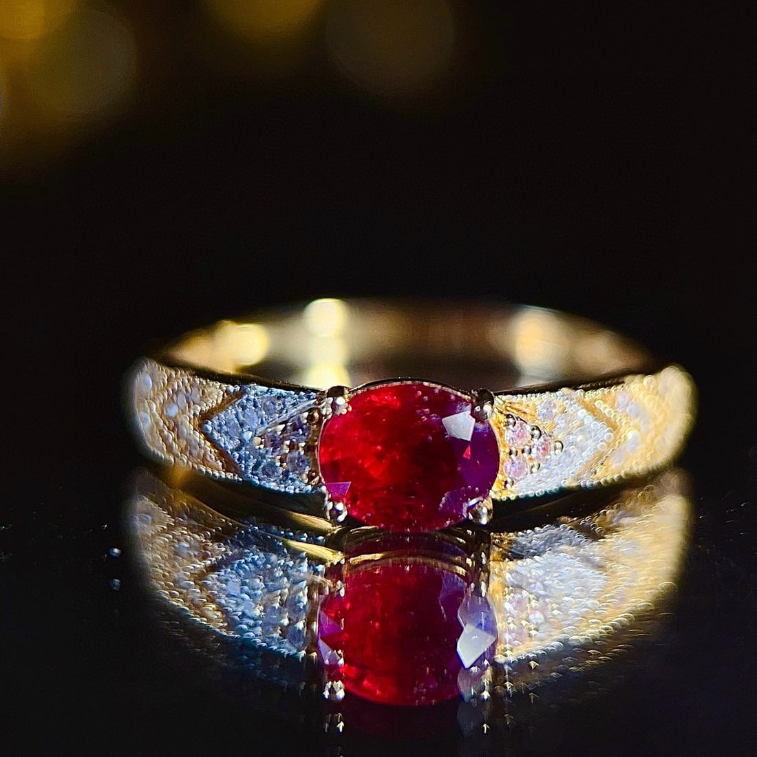 14k Gold 0.85 Ct Natural Ruby & Diamond Ring - 2