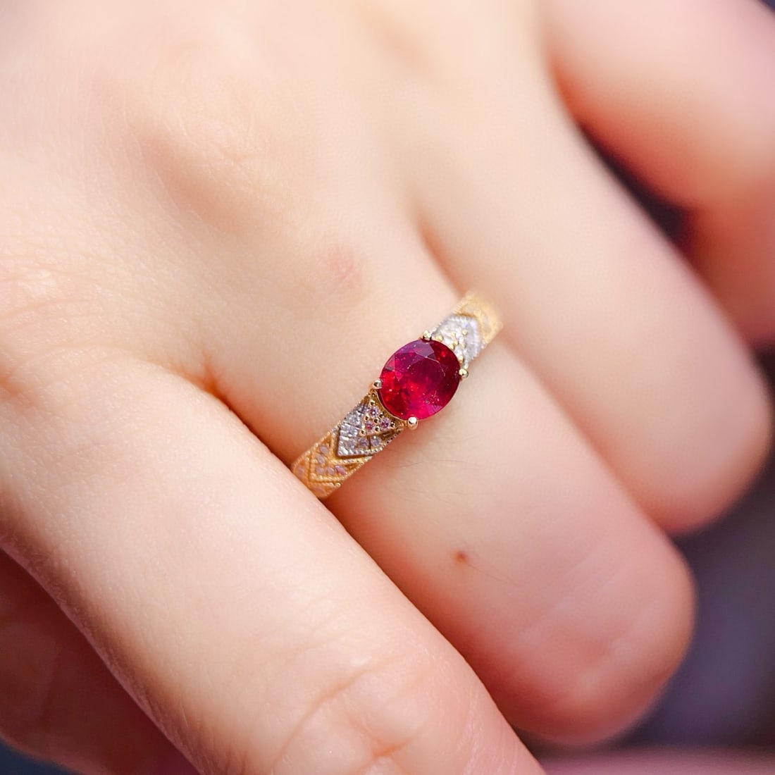 14k Gold 0.85 Ct Natural Ruby & Diamond Ring - 6