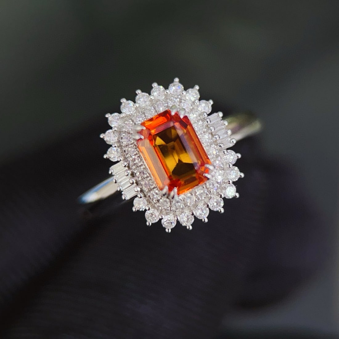 14k Gold 1.52 Ctw Natural Sapphire & Diamond Ring: Ref:231054003 // gold content:14k gold // ring size:7. 25us // // main gemstone:sapphire // shape:octagonal // carat weight:1. 15ct // color:orange // treatment:natural // // adjacent gemstone 2 :