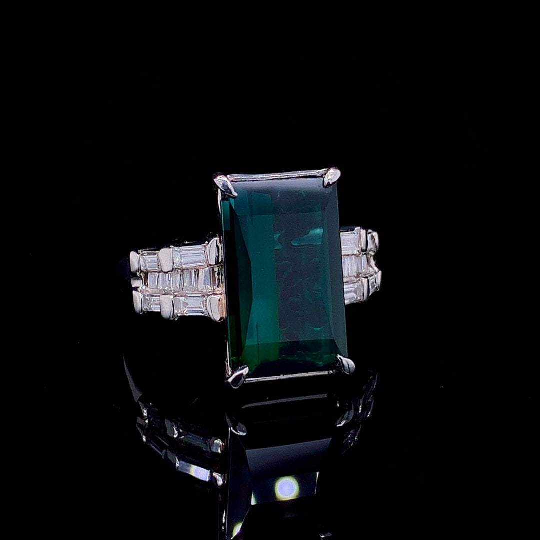 14k Gold 7.21 Ctw Natural Tourmaline & Diamond Ring - 4
