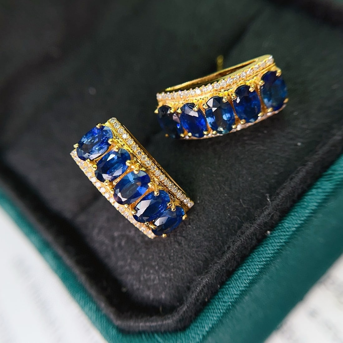 14k Gold 3.60 Ct Natural Sapphire & Diamond Earrings - 2