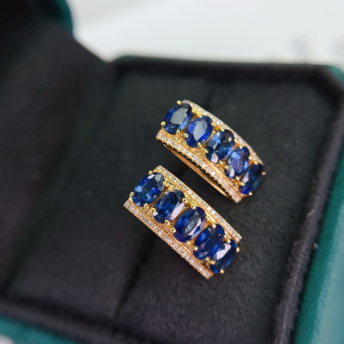14k Gold 3.60 Ct Natural Sapphire & Diamond Earrings - 3