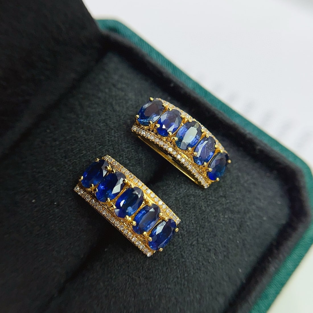 14k Gold 3.60 Ct Natural Sapphire & Diamond Earrings - 5