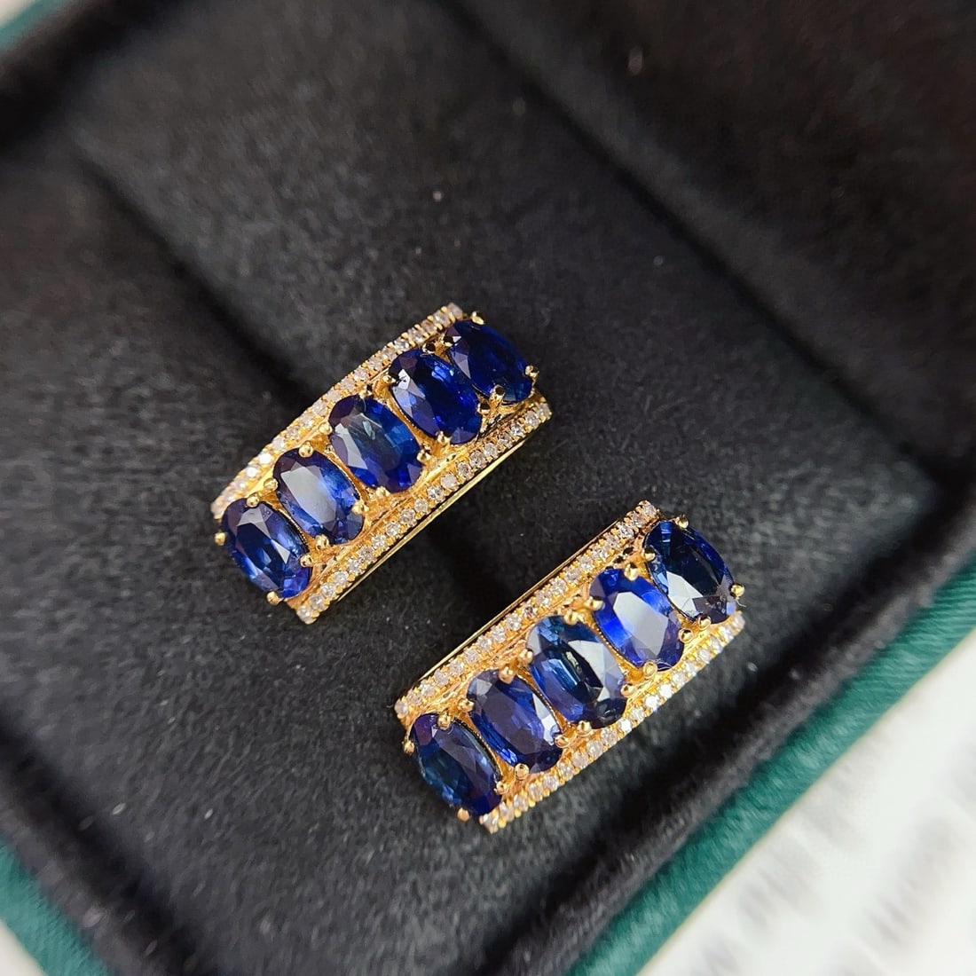 14k Gold 3.60 Ct Natural Sapphire & Diamond Earrings - 6