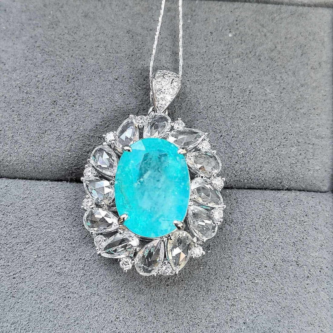 14k Gold 6.93 Ctw Natural Paraiba Tourmaline & Sapphire Pendant( Without Chain ) - 3