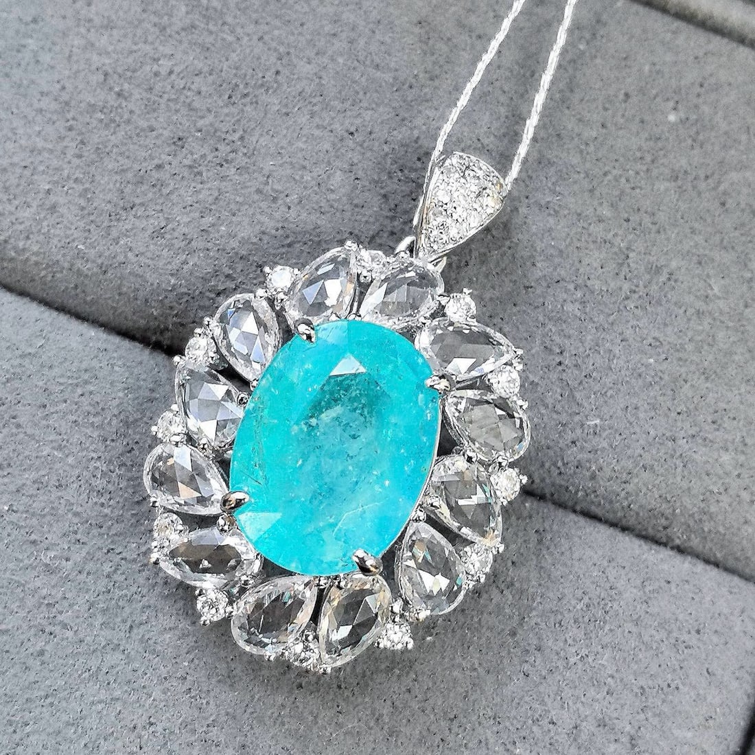 14k Gold 6.93 Ctw Natural Paraiba Tourmaline & Sapphire Pendant( Without Chain ) - 4