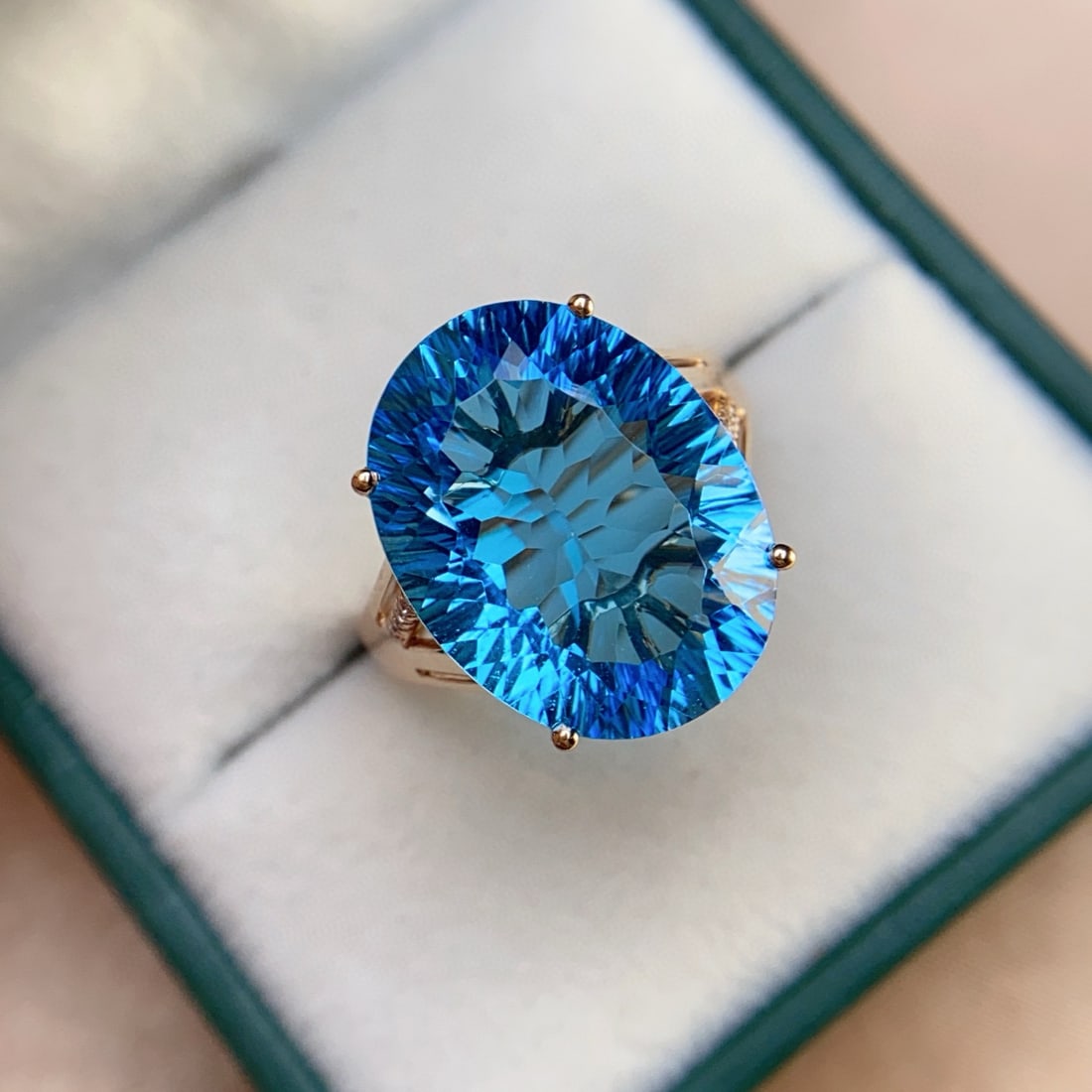 14k Gold 11.80 Ct Natural Topaz & Diamond Ring - 5