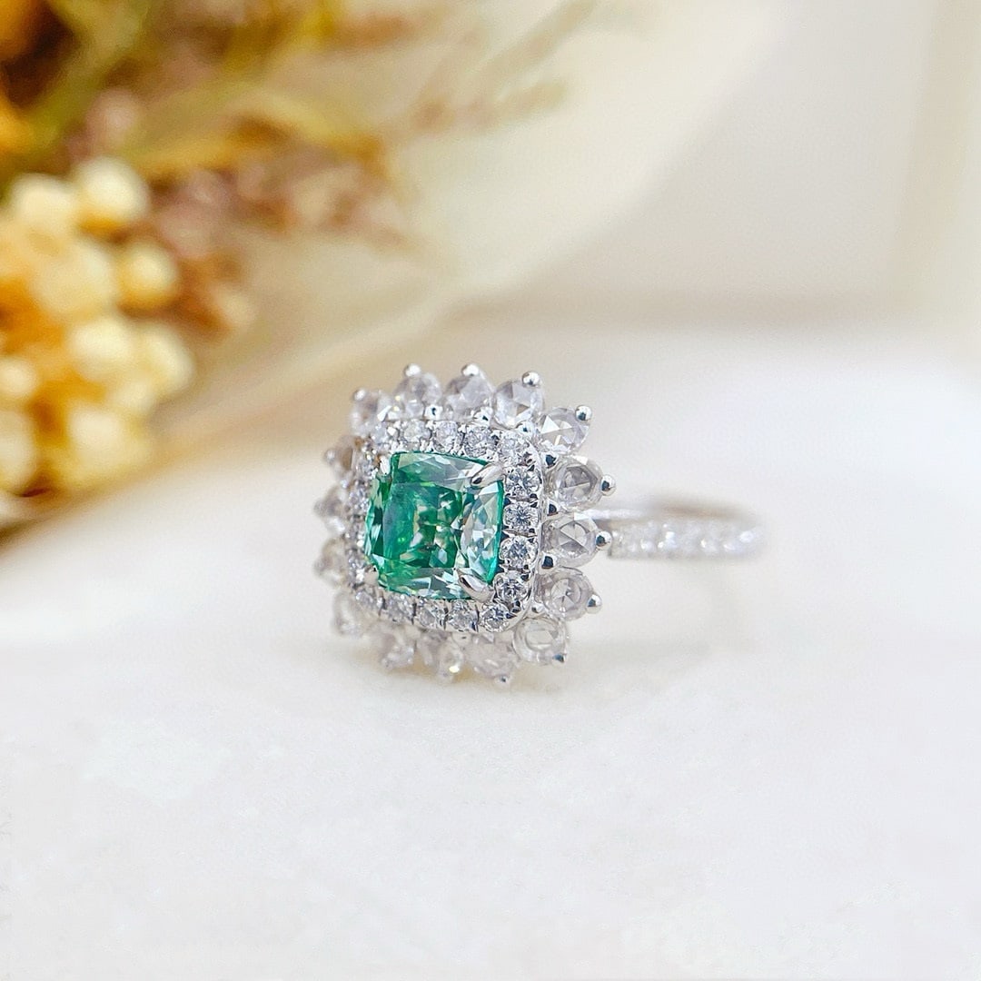 Gia Certified 14k Gold 1.73 Ctw Natural Green Diamond & Diamond Ring/pendant( Without Chain ) - 2