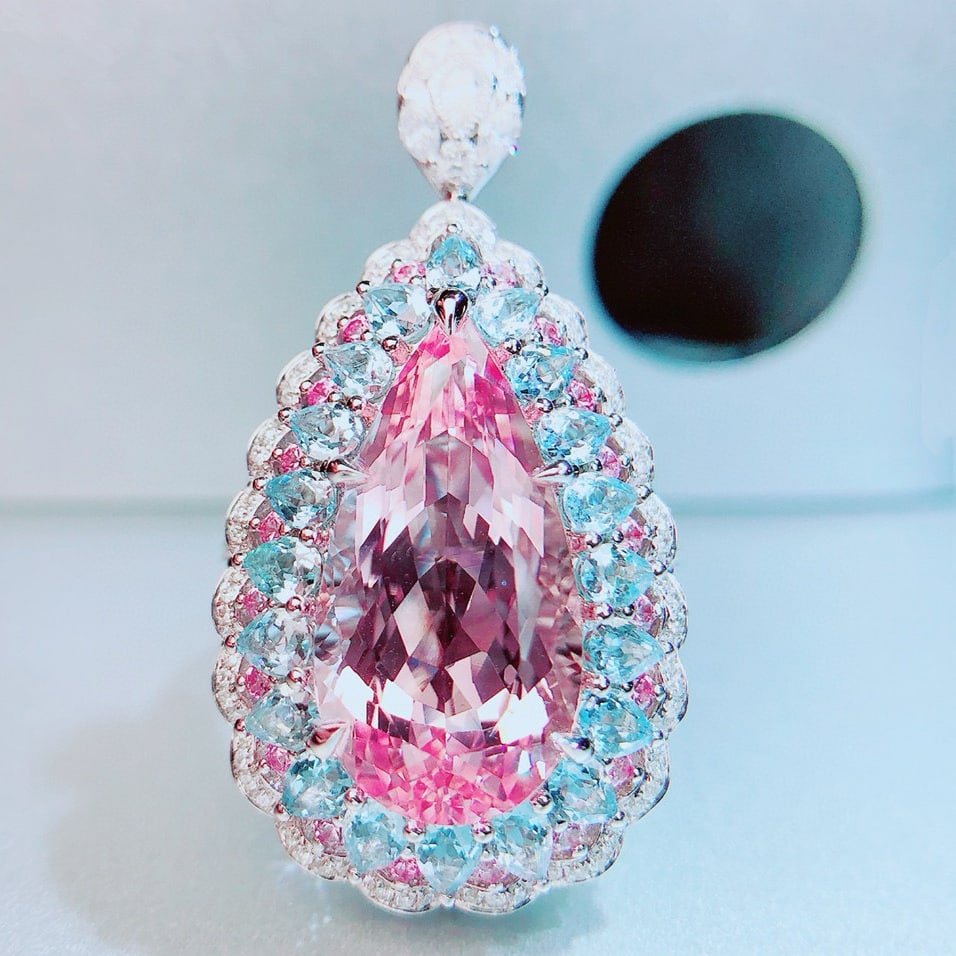 14k Gold 15.2 Ctw Natural Morganite & Aquamarine Ring/pendant( Without Chain ) - 2
