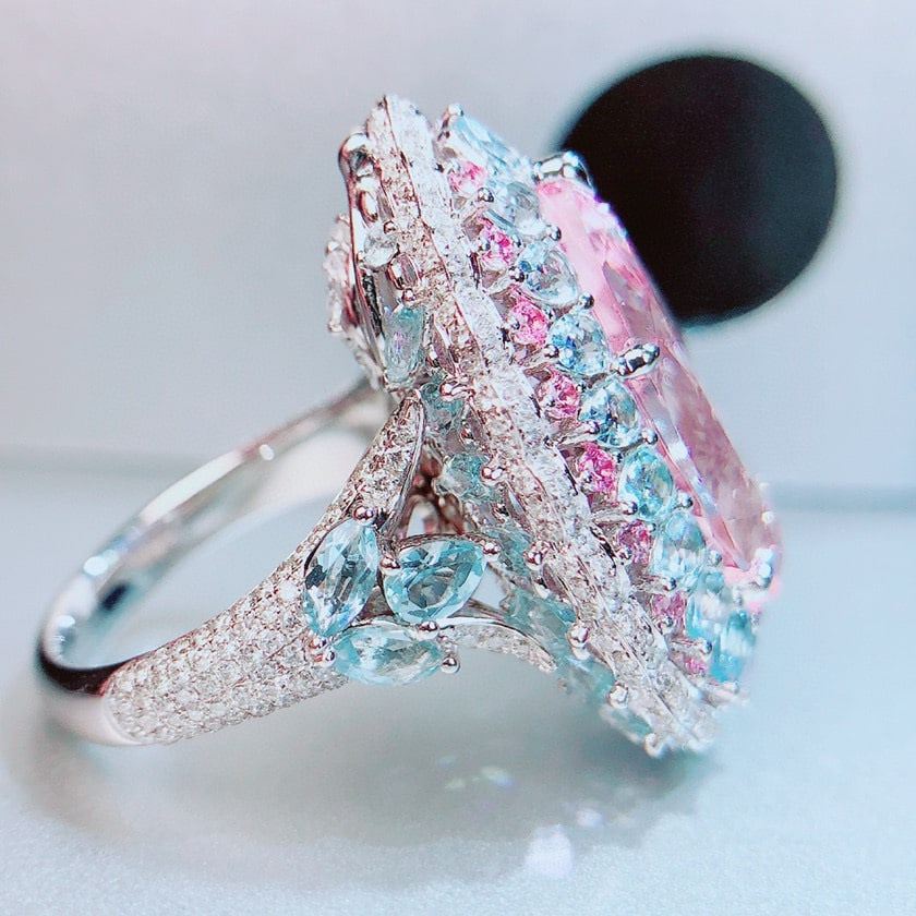 14k Gold 15.2 Ctw Natural Morganite & Aquamarine Ring/pendant( Without Chain ) - 3