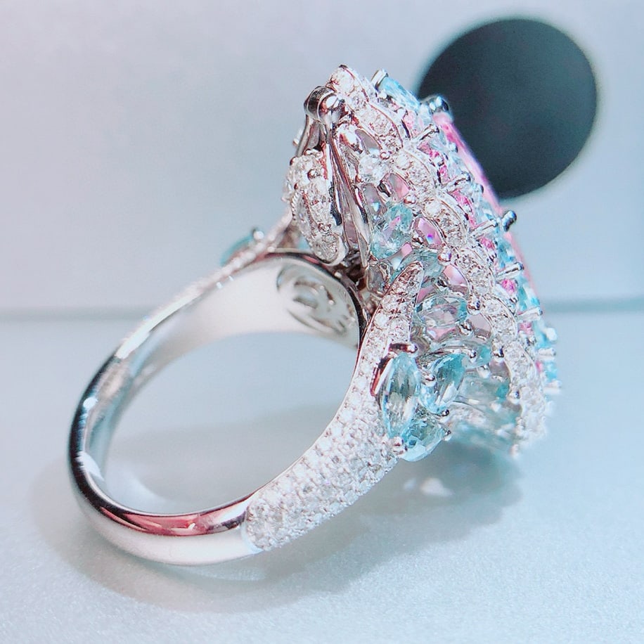 14k Gold 15.2 Ctw Natural Morganite & Aquamarine Ring/pendant( Without Chain ) - 4
