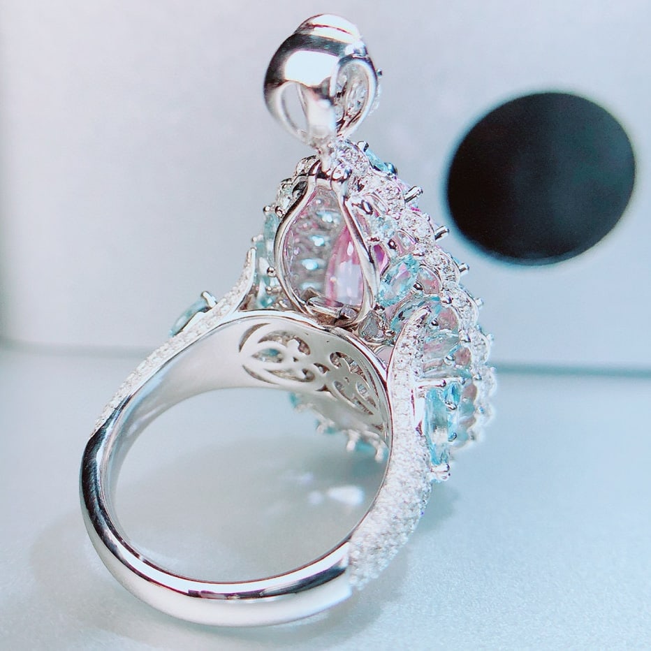 14k Gold 15.2 Ctw Natural Morganite & Aquamarine Ring/pendant( Without Chain ) - 6