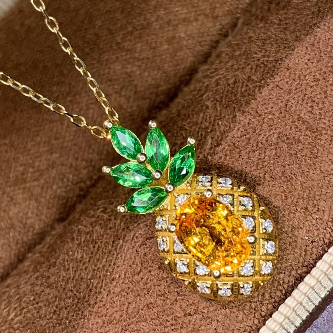 14k Gold 1.13 Ct Natural Sapphire & Tsavorite & Diamond Pendant( Without Chain ) - 3