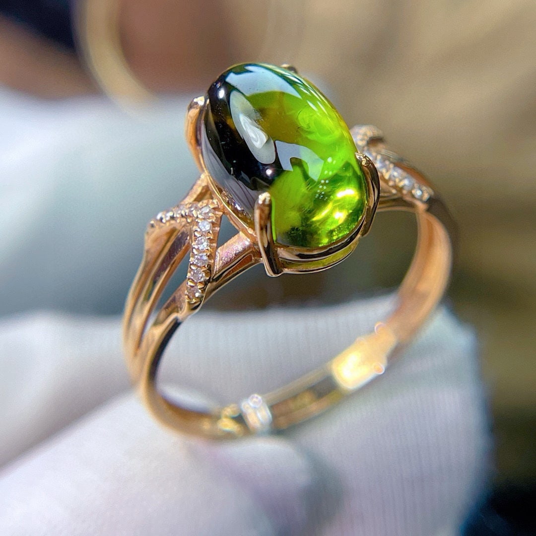14k Gold 3.8 Ct Natural Tourmaline & Diamond Ring - 6