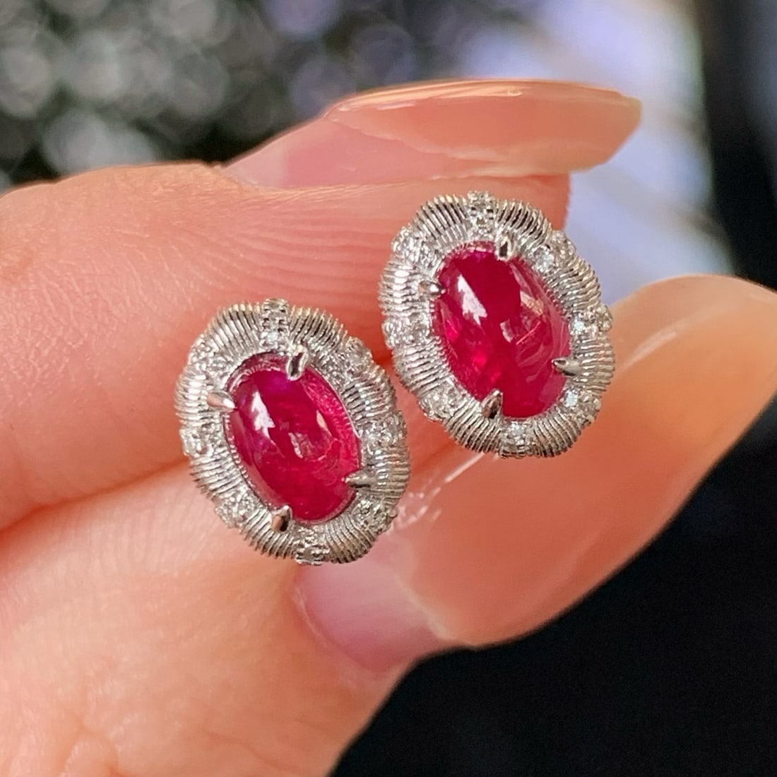 14k Gold 1.38 Ctw Natural Ruby & Diamond Earrings - 4