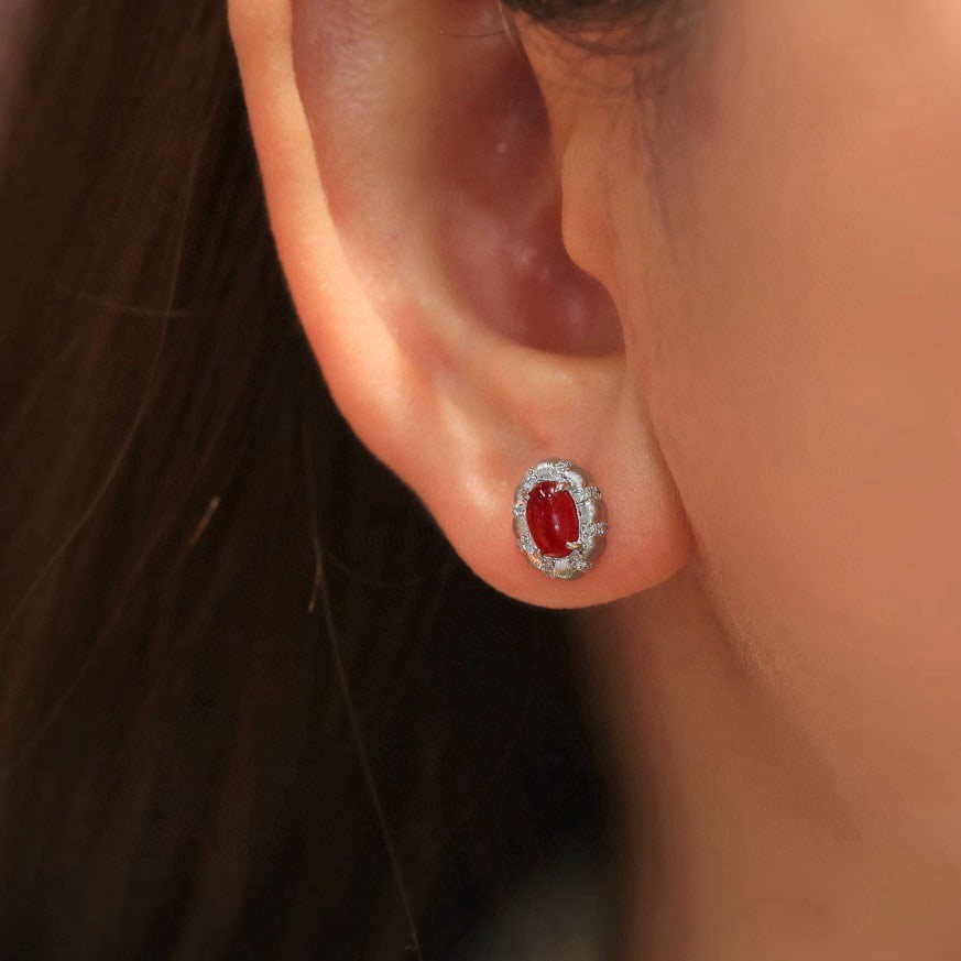 14k Gold 1.38 Ctw Natural Ruby & Diamond Earrings - 6