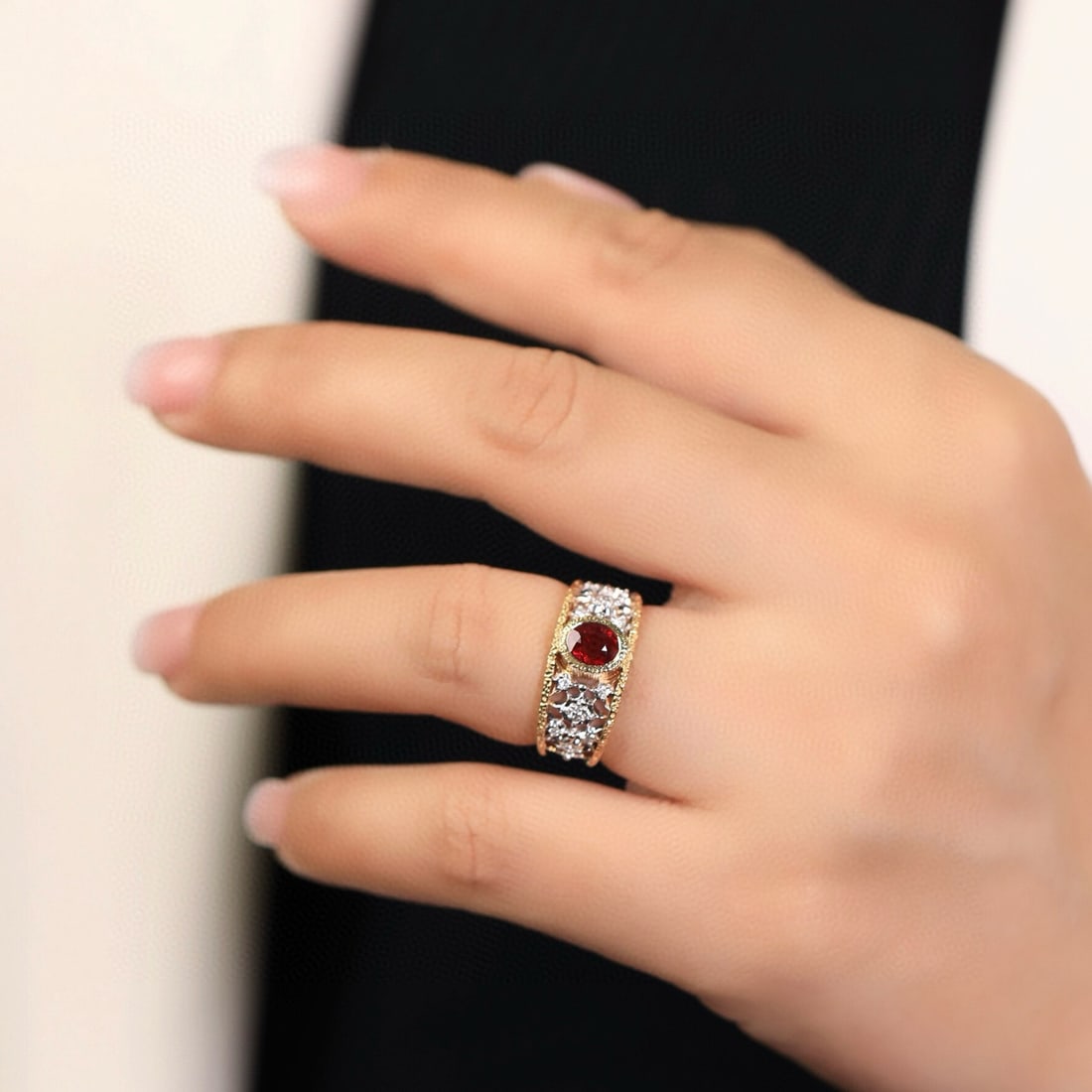14k Gold 1.14 Ct Vivid Red Natural Ruby & Diamond Ring - 2