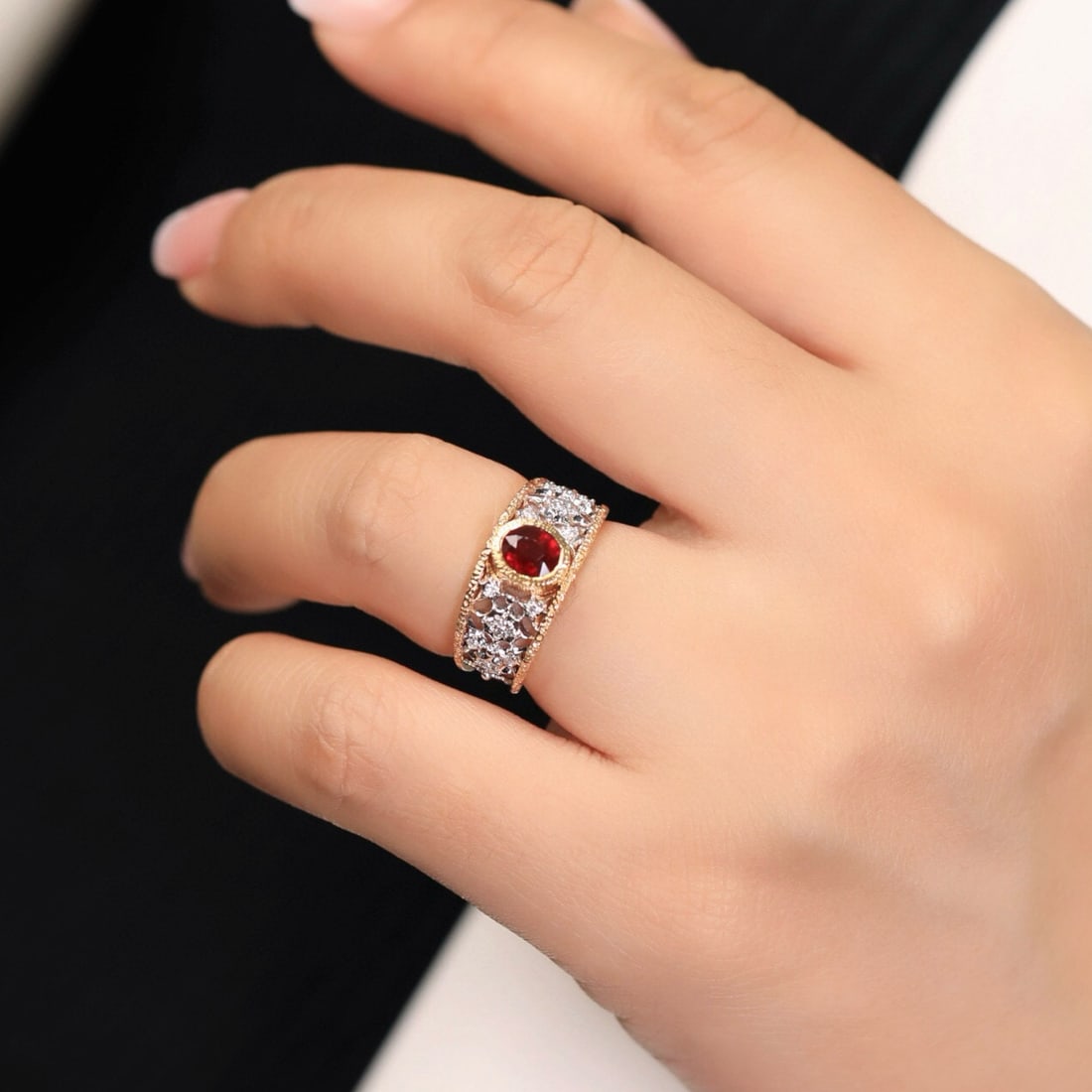 14k Gold 1.14 Ct Vivid Red Natural Ruby & Diamond Ring - 3