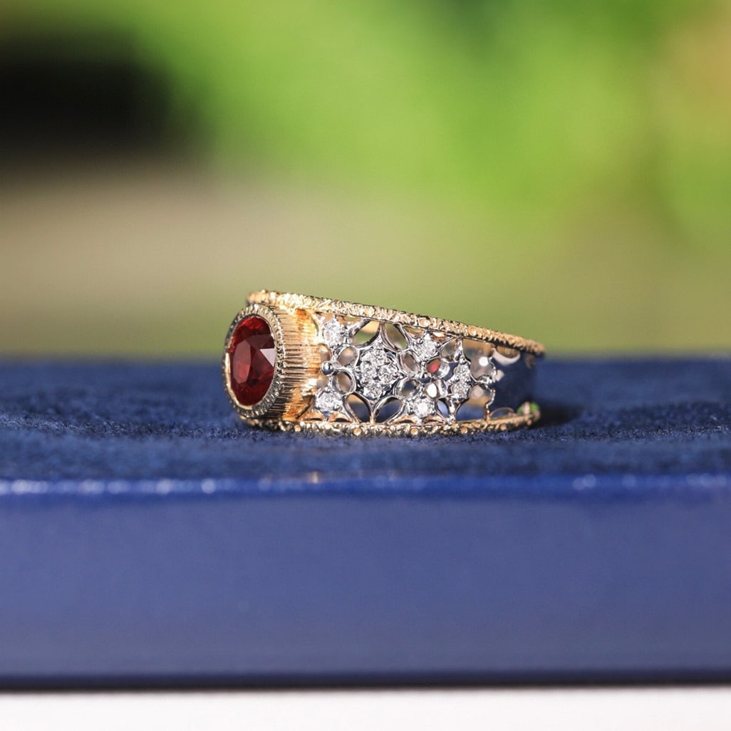 14k Gold 1.14 Ct Vivid Red Natural Ruby & Diamond Ring - 4