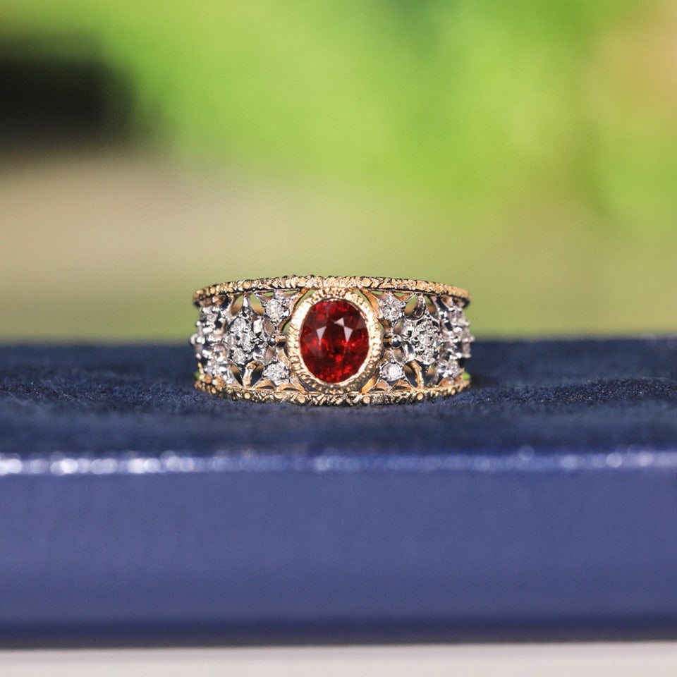 14k Gold 1.14 Ct Vivid Red Natural Ruby & Diamond Ring - 6