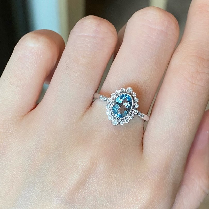 14k Gold 0.81 Ctw Natural Aquamarine & Diamond Ring - 2