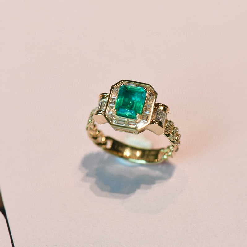14k Gold 1.28 Ct Natural Emerald & Diamond Ring - 2