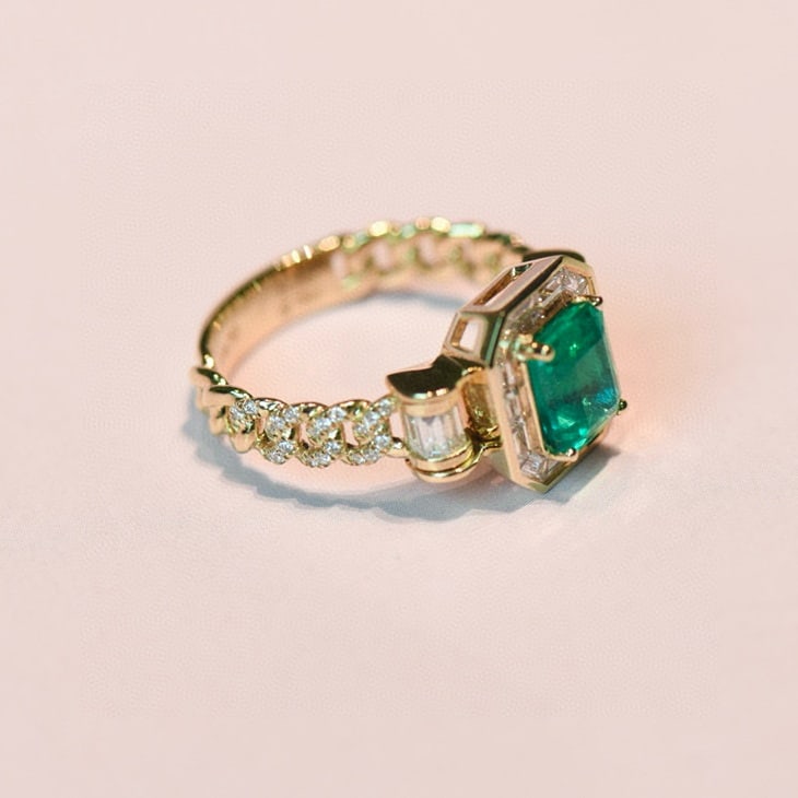 14k Gold 1.28 Ct Natural Emerald & Diamond Ring - 3