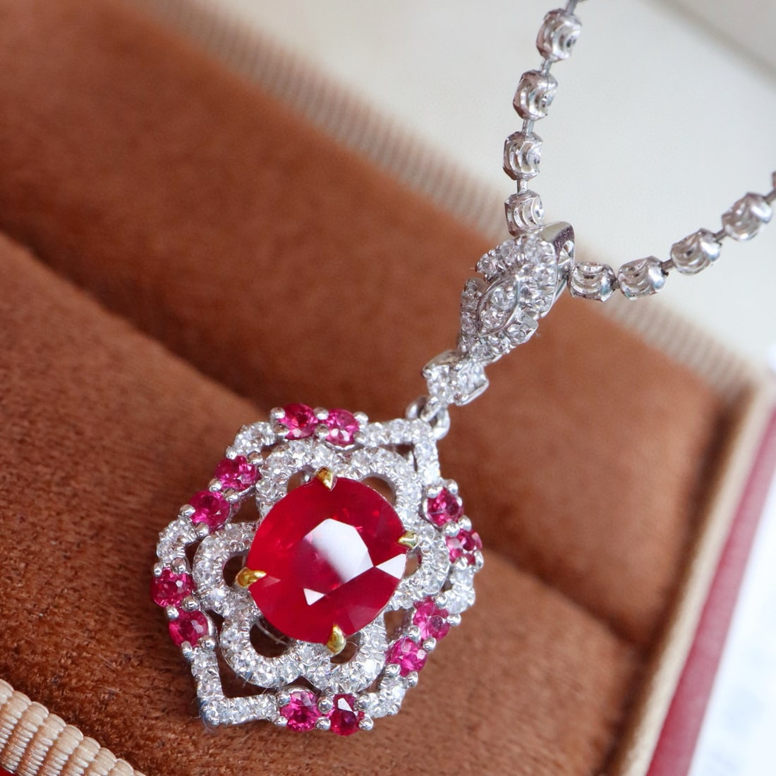14k Gold 1.53 Ctw Natural Ruby & Diamond Pendant( Without Chain ): Ref:231054052 // gold content:14k gold // main gemstone:ruby // shape:oval // carat weight:1. 28ct // color:red // treatment:natural // // adjacent gemstone 2 : diamond // shape:round // carat weight: