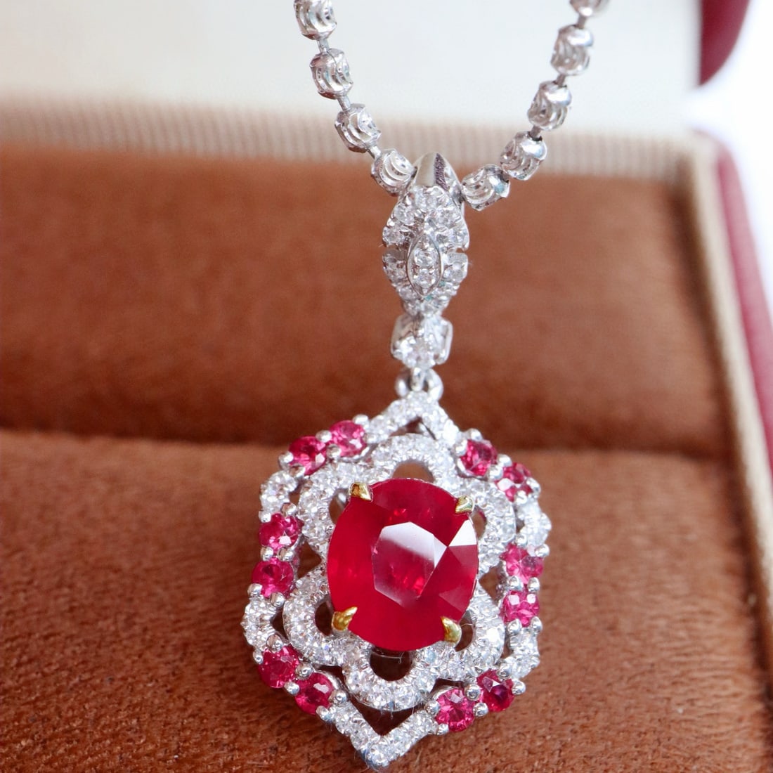 14k Gold 1.53 Ctw Natural Ruby & Diamond Pendant( Without Chain ) - 2