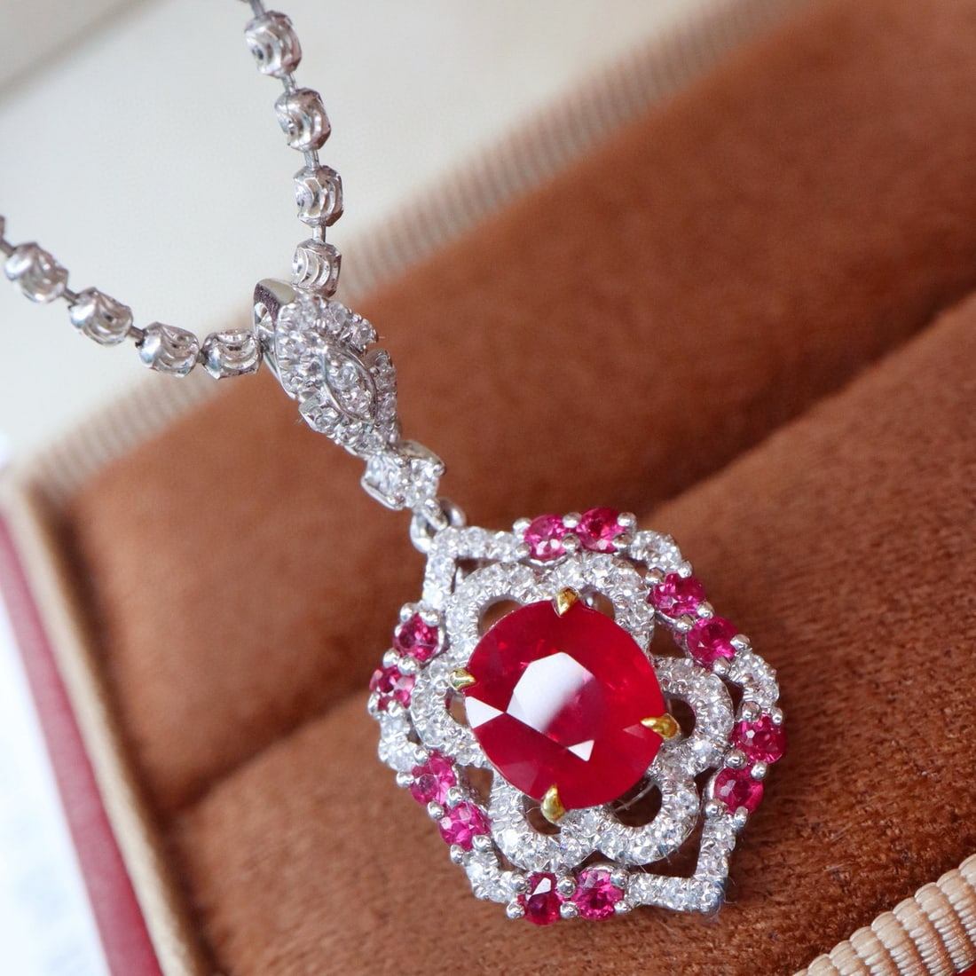 14k Gold 1.53 Ctw Natural Ruby & Diamond Pendant( Without Chain ) - 4
