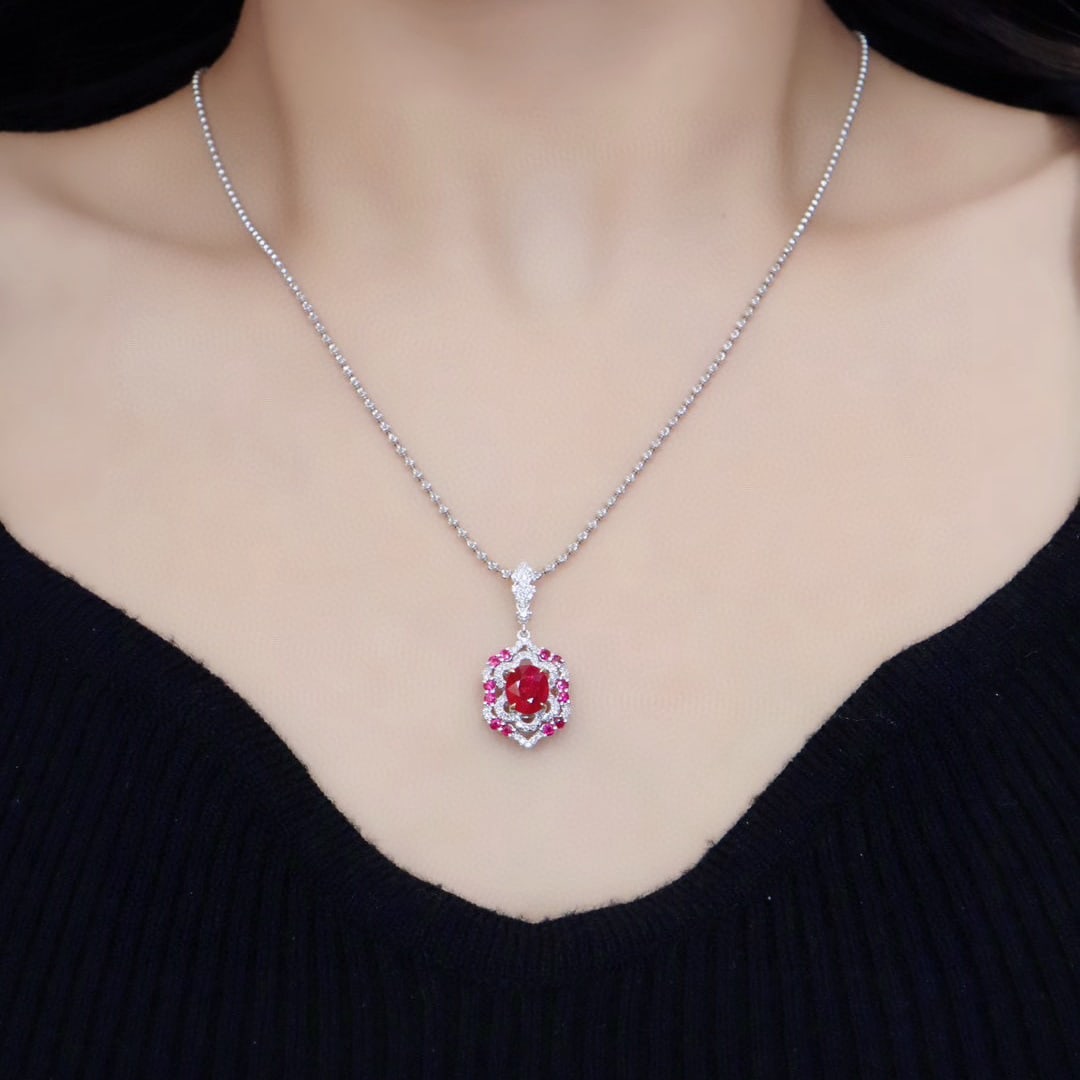 14k Gold 1.53 Ctw Natural Ruby & Diamond Pendant( Without Chain ) - 5