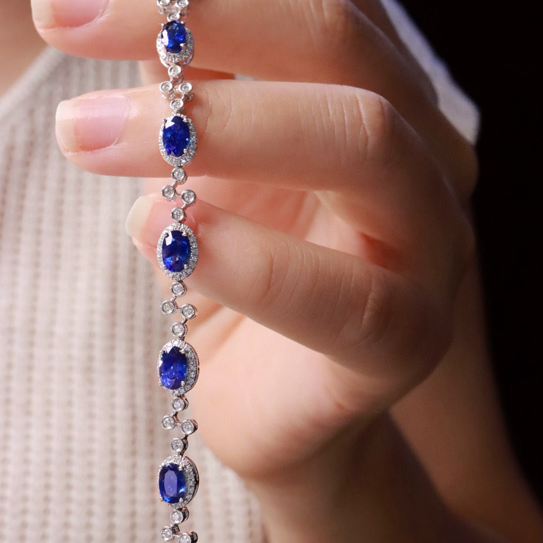 14k Gold 4.53 Ctw Natural Sapphire & Diamond Bracelet - 5