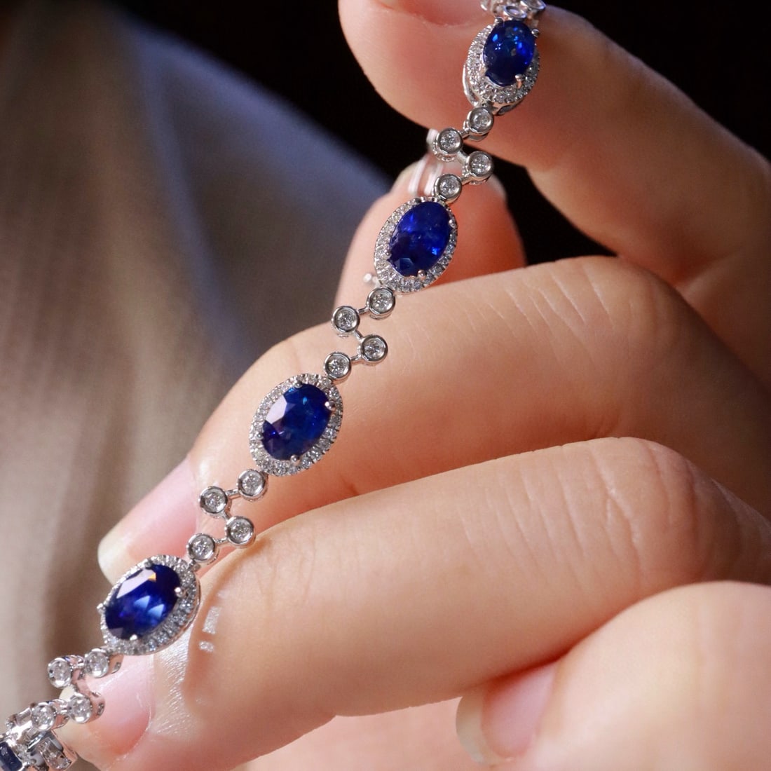 14k Gold 4.53 Ctw Natural Sapphire & Diamond Bracelet - 6