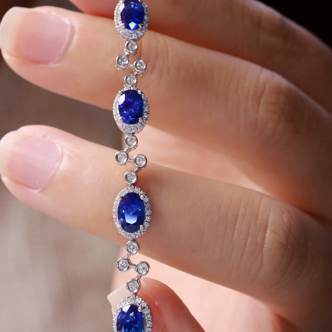 14k Gold 4.53 Ctw Natural Sapphire & Diamond Bracelet - 7